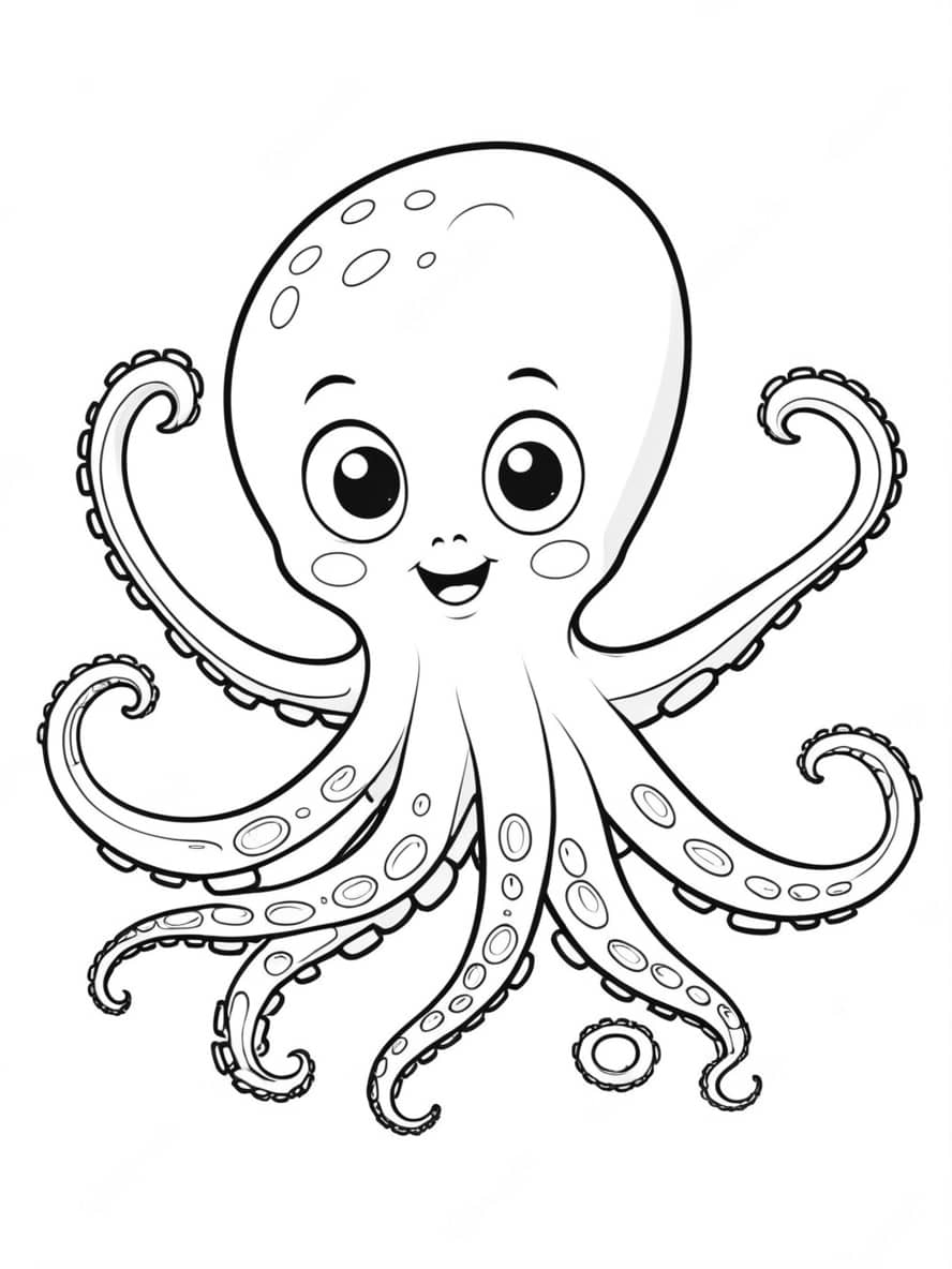 Een Speelse Octopus Met Zijn Armen Uitgestrekte Kleurplaat