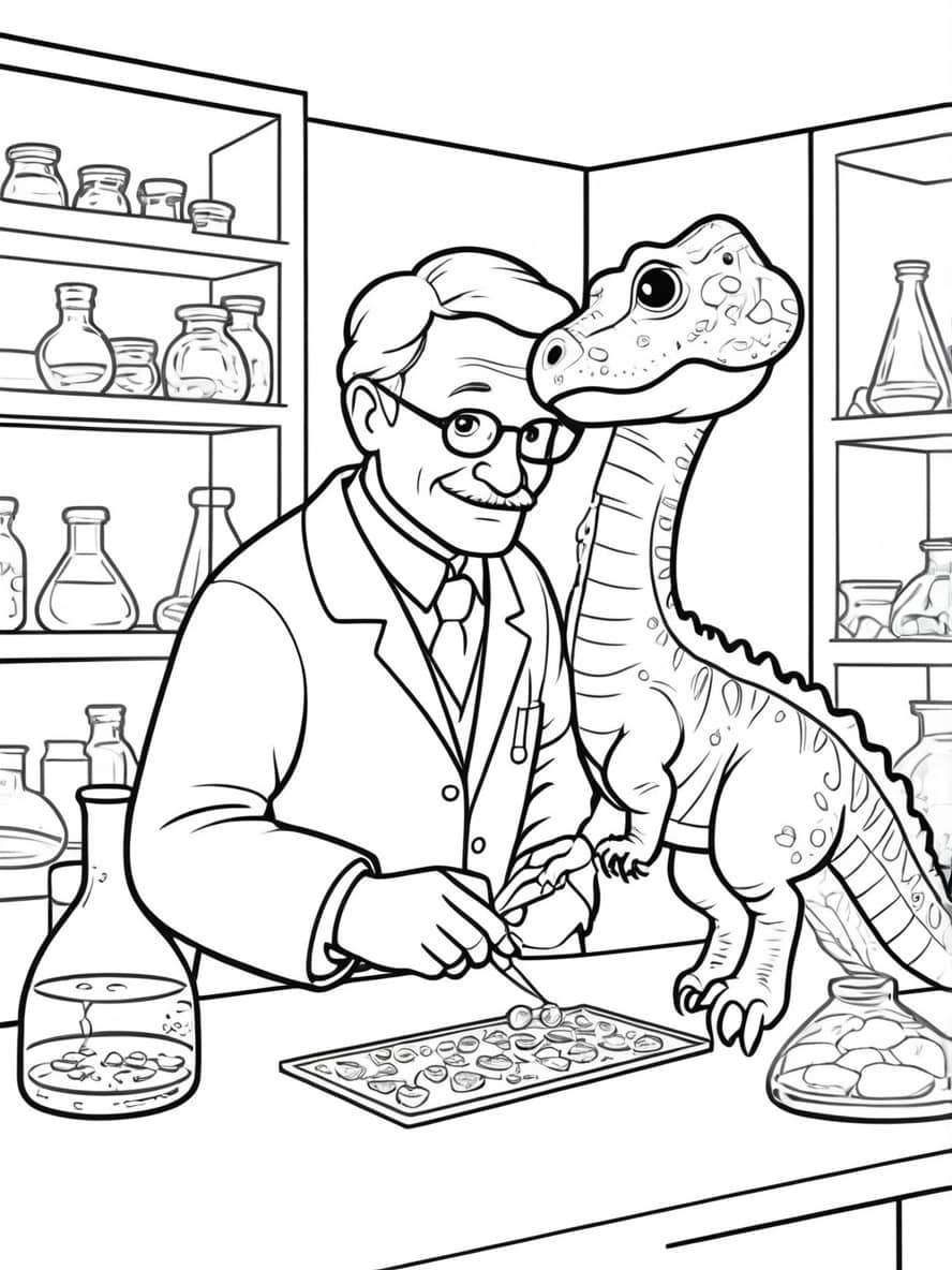 Een Wetenschapper Die In Het Lab Aan Dinosaurus Werkt Jurassic World Kleurplaat