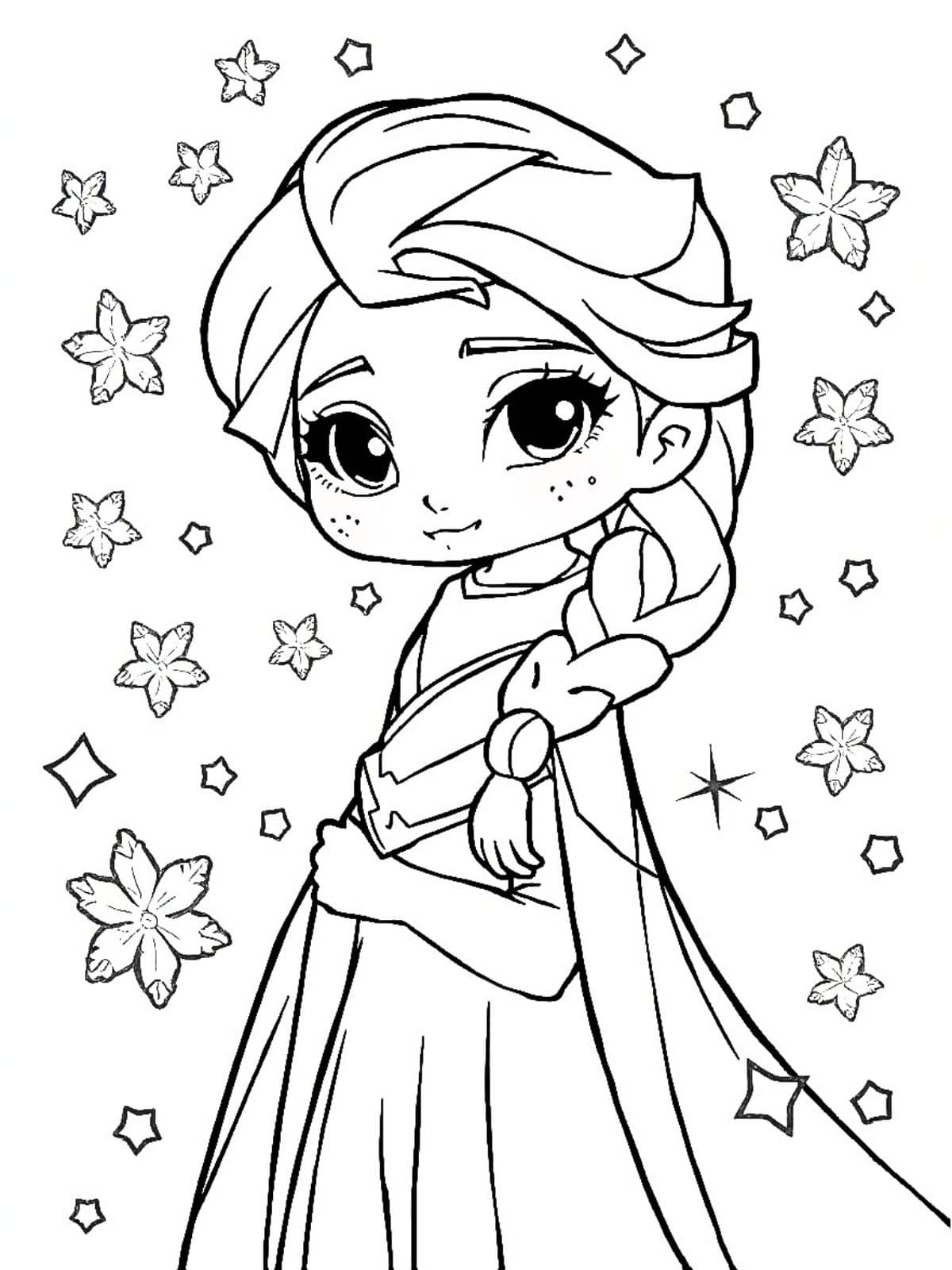 Elsa Chibi Cute Kleurplaat