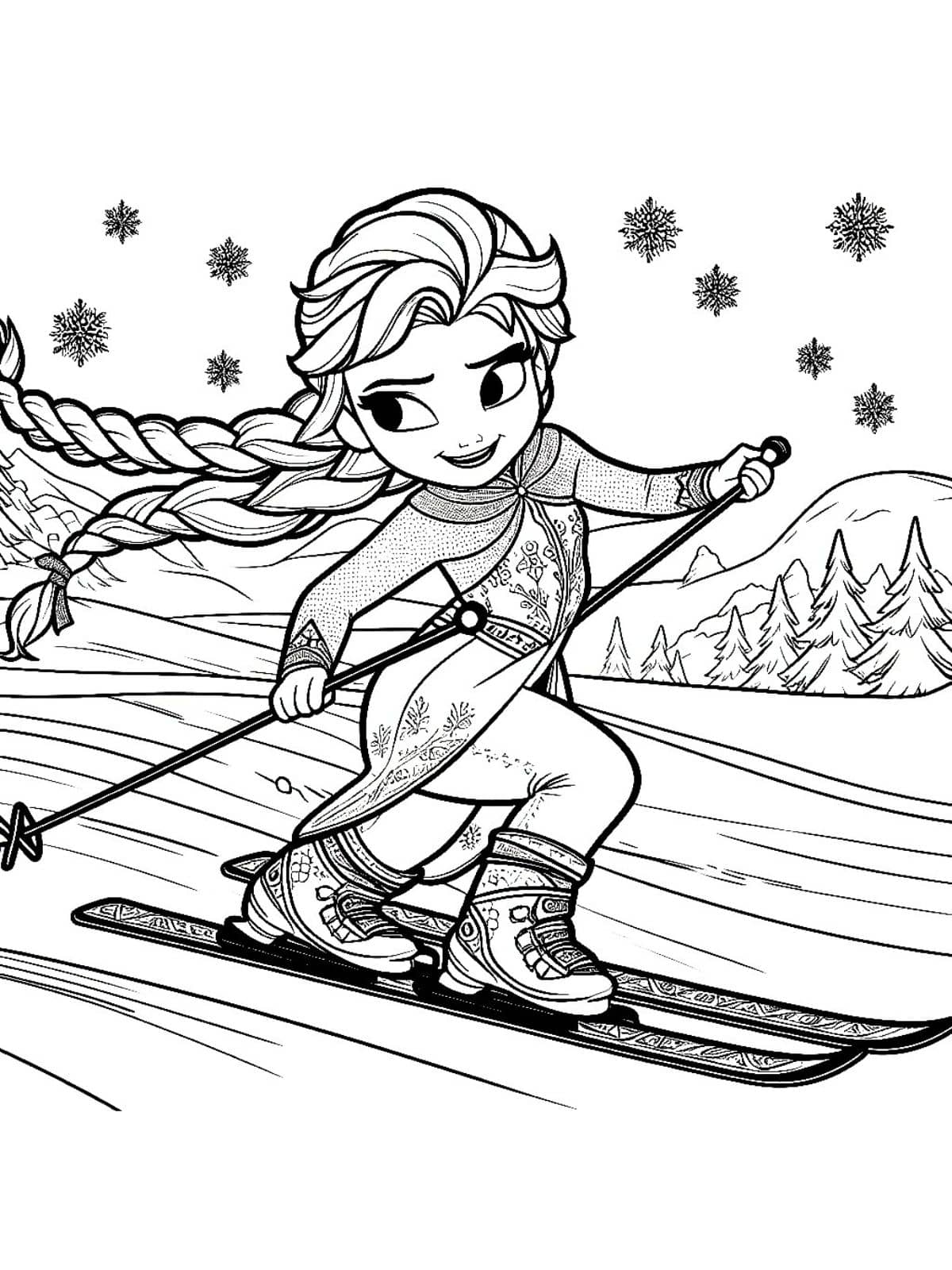 Elsa Skiing Kleurplaat