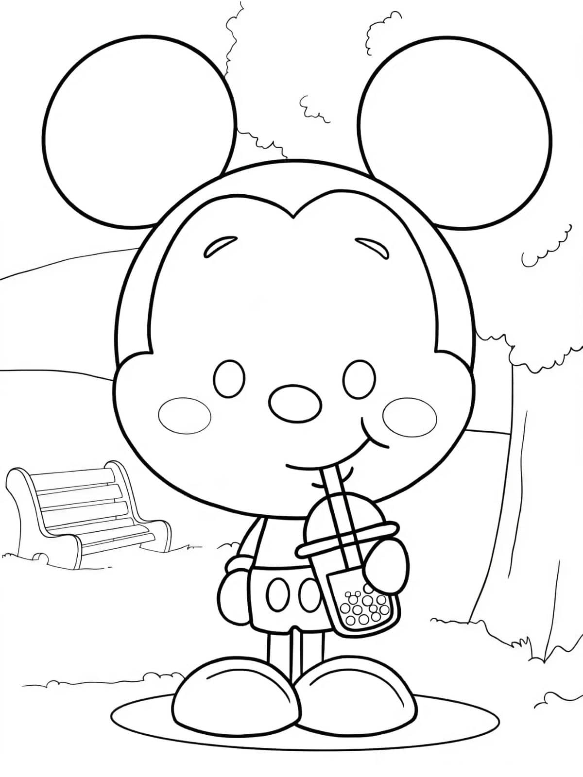 Kawaii Style Mickey Mouse Naar Kleurplaat