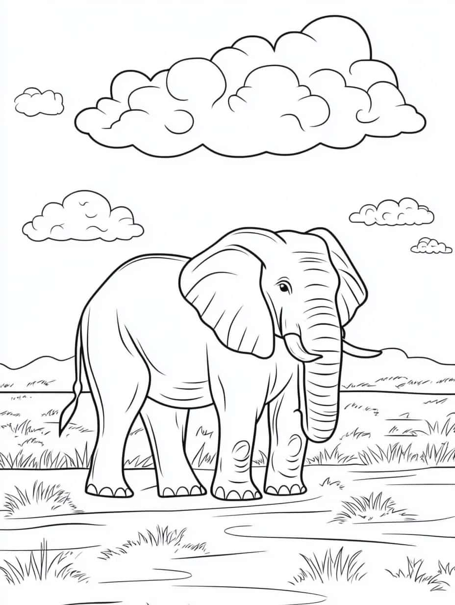 Kleurplaten Van Een Olifant Met Wolken