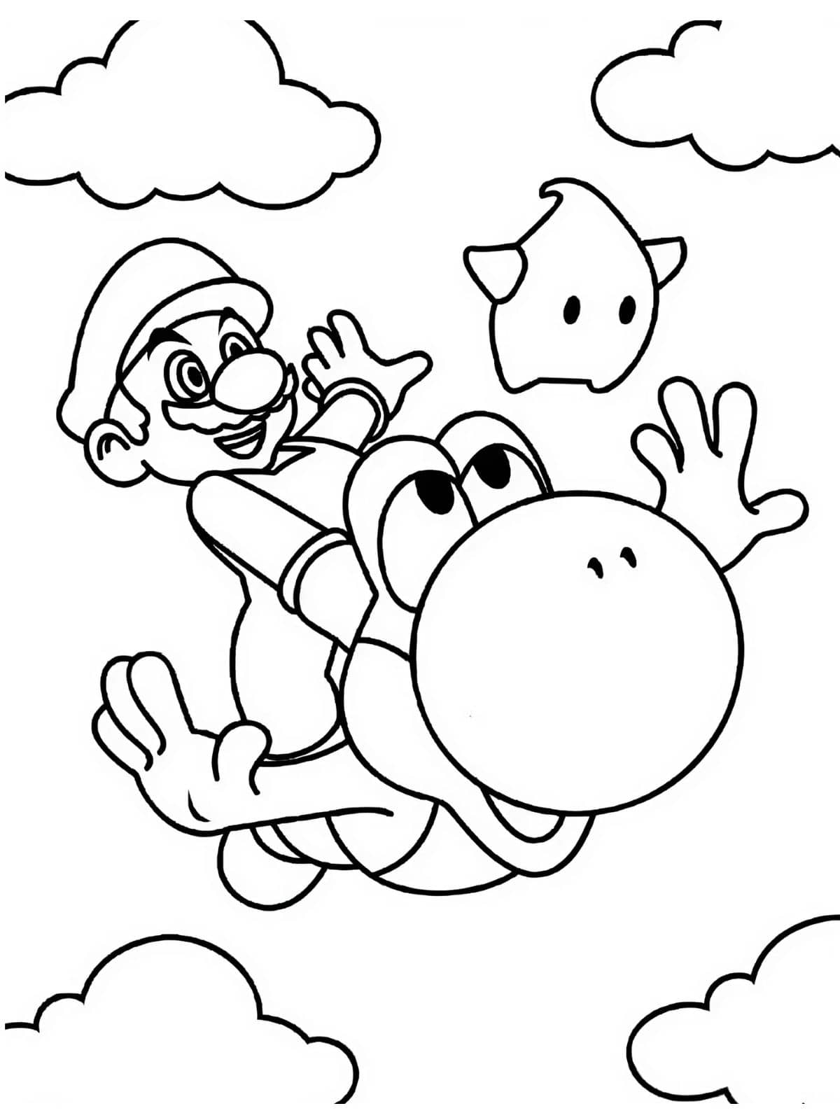 Mario Yoshi En Super Ster Vliegen In De Lucht Mario Kleurplaat