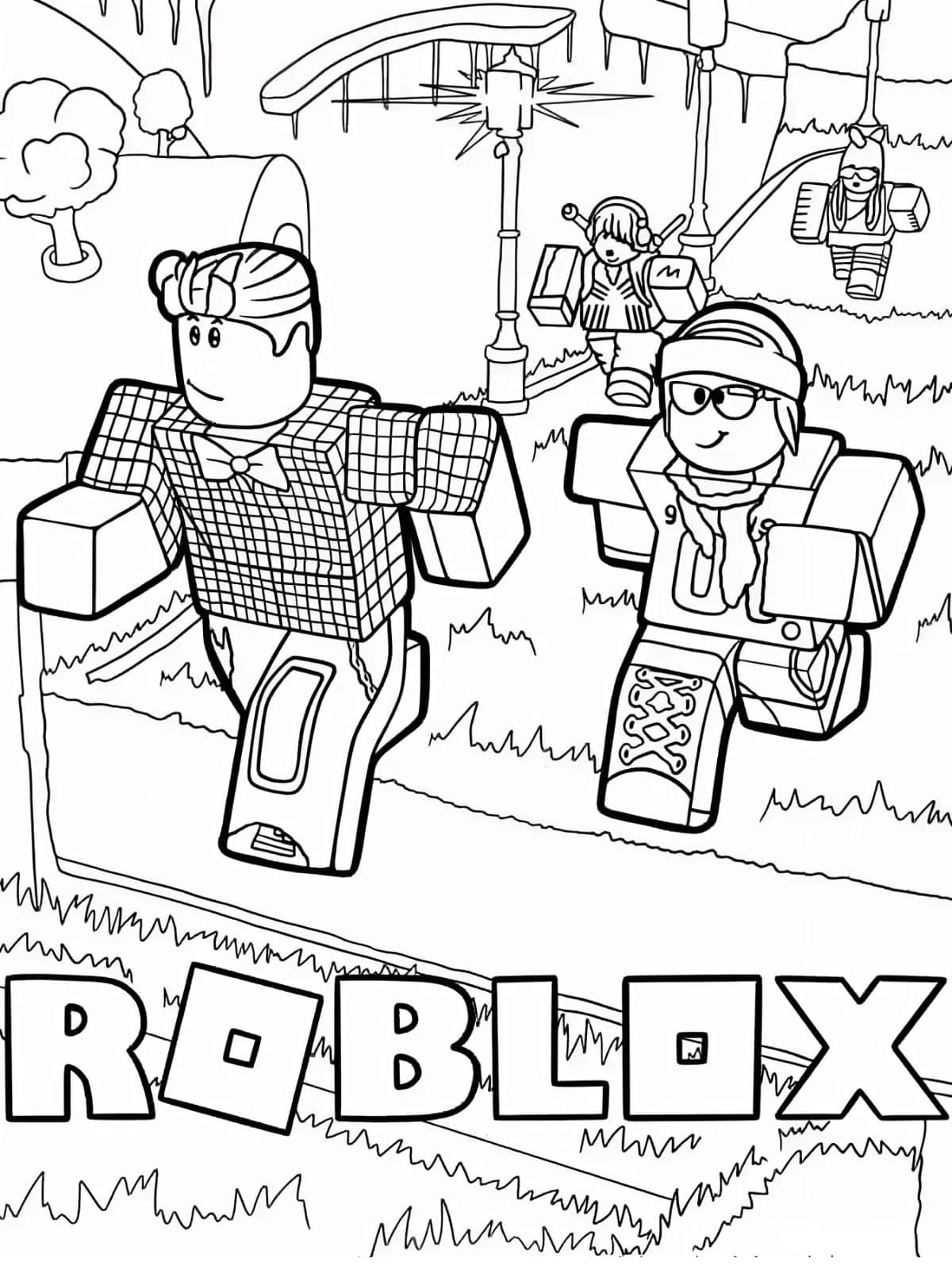 Rennende Personages Met Roblox Logo Kleurplaat