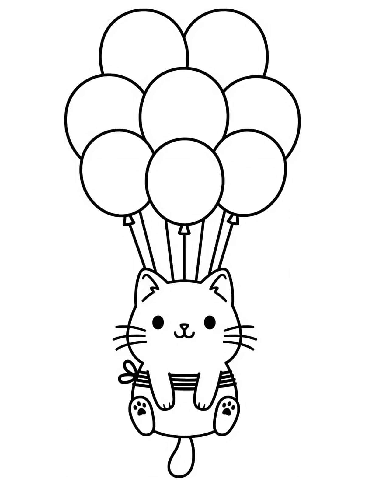 Schattige Kat Vlieg Met Ballon Kleurplaat