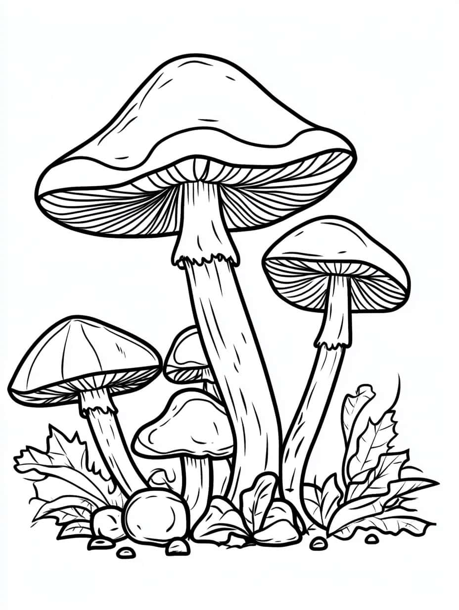 Schattige Paddestoelen Familie Kleurplaten