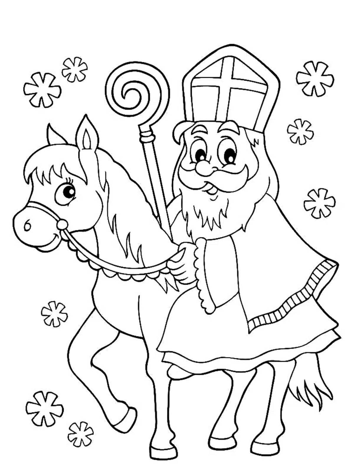 Sinterklaas Op Zijn Paard Kleurplaat Voor Kinderen