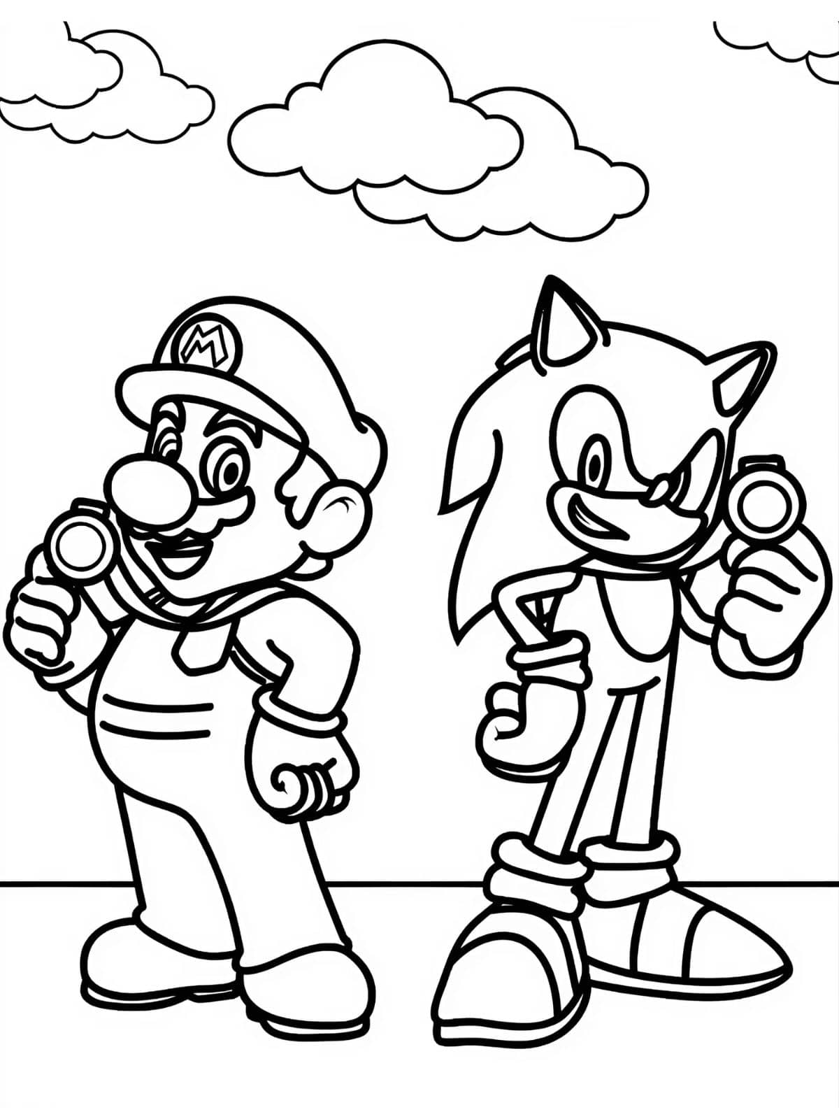 Sonic En Super Mario Kleurplaat