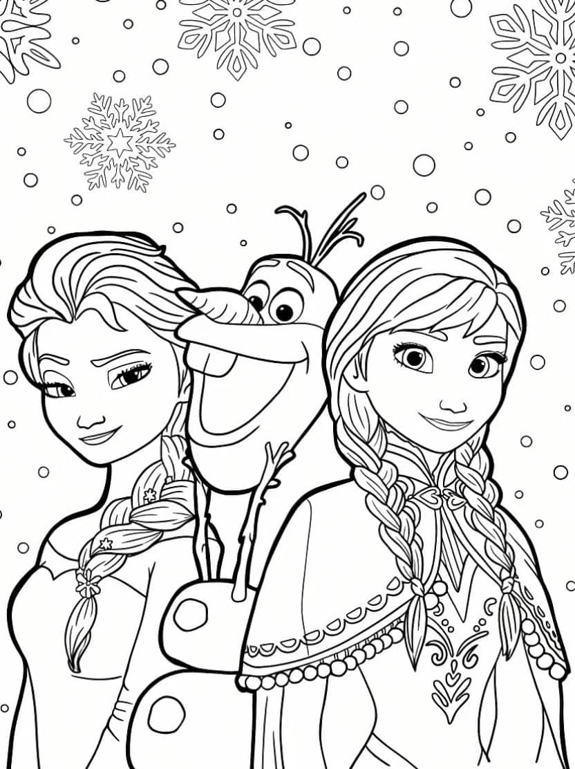 Anna Elsa En Olaf In De Sneeuw Kleurplaten