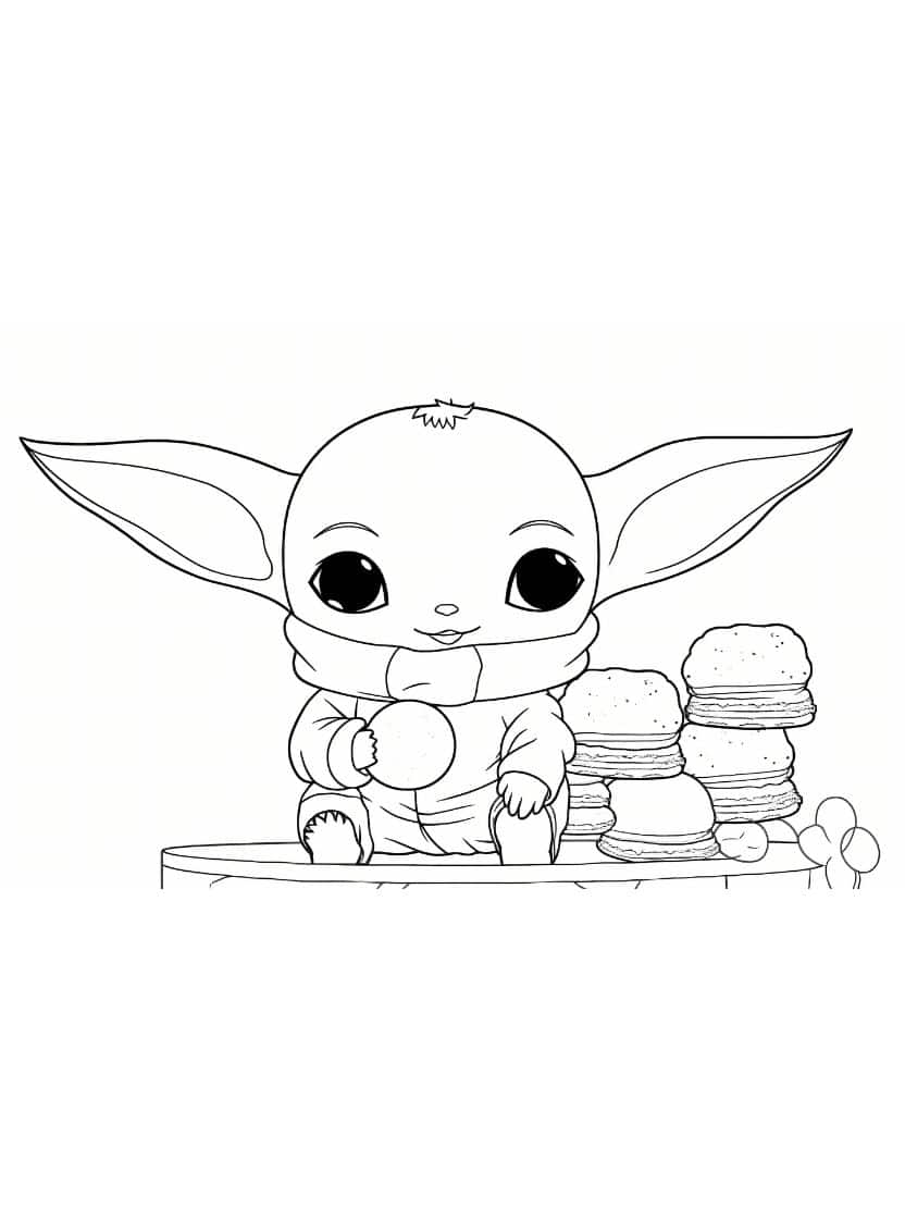 Baby Yoda Kleurplaten Taart Eten