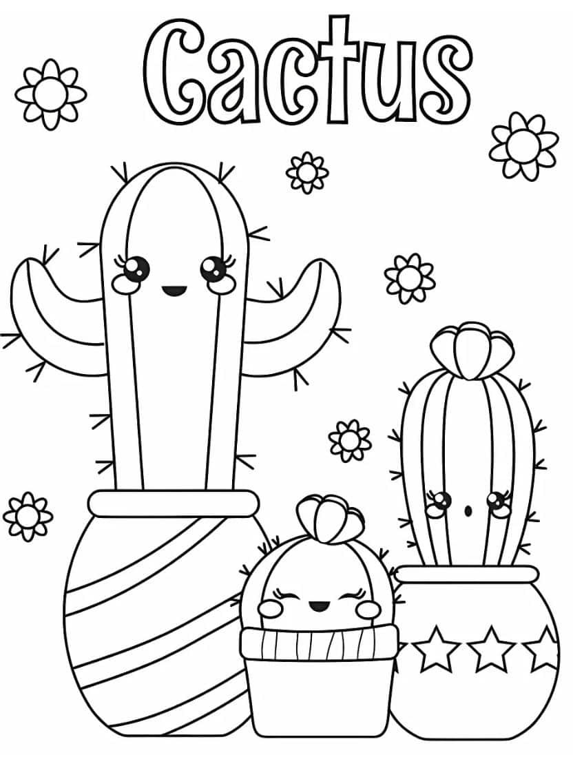 Cactus Kleurplaat Cartoon