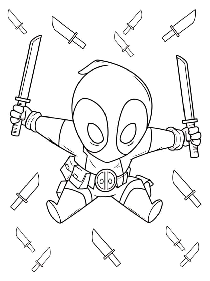 Chibi Deadpool Kleurplaat