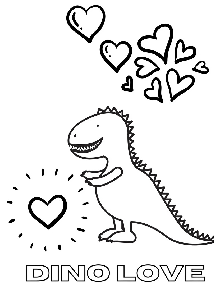 Dinosaur Love Kleurplaat Valentijnsdag