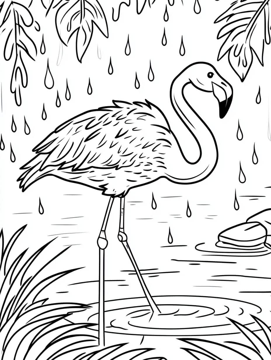 Flamingo Kleurplaat In De Regen