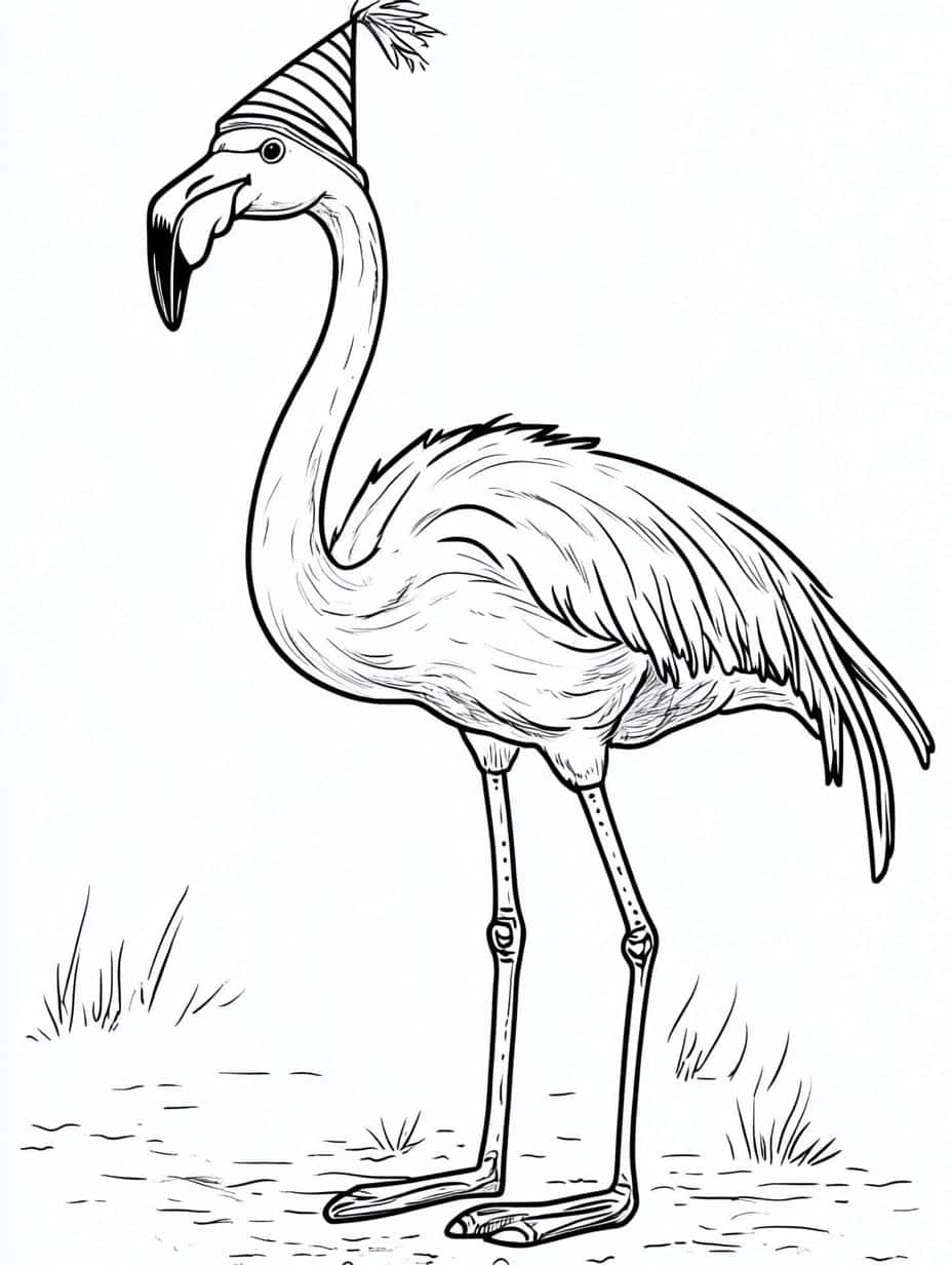 Flamingo Wearing A Verjaardagshoed Kleurplaten