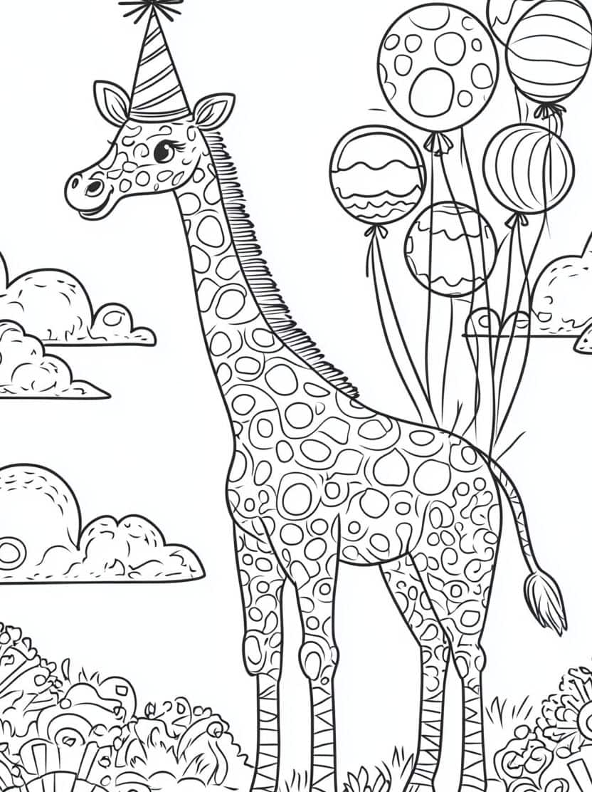 Gratis Kleurplaat Giraffe Met Ballonnen