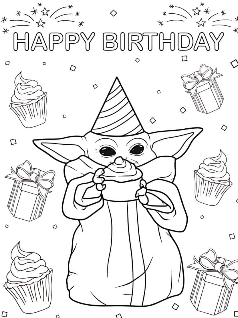 Happy Birthday Baby Yoda Kleurplaten