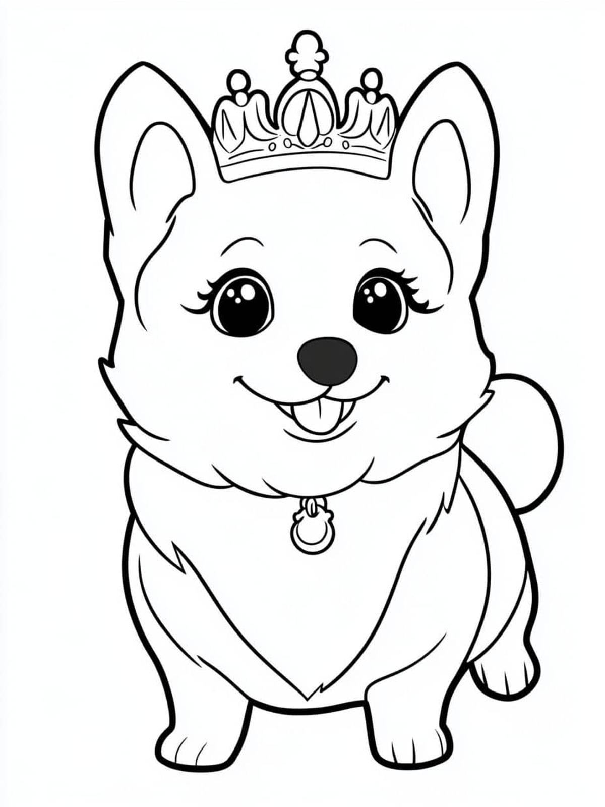 Kawaii Queens Corgi Kleurplaat Eenvoudige Lijnen