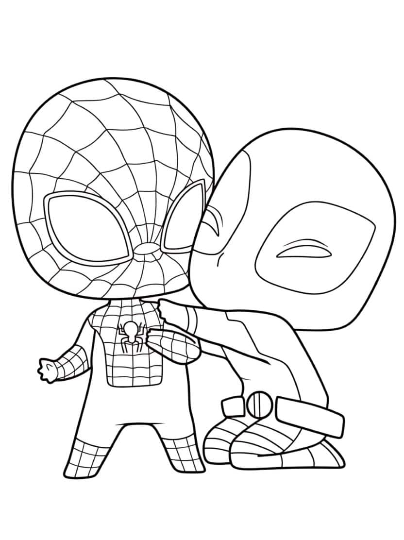 Kawaii Spider Man En Deadpool Om Te Kleuren Kleurplaat