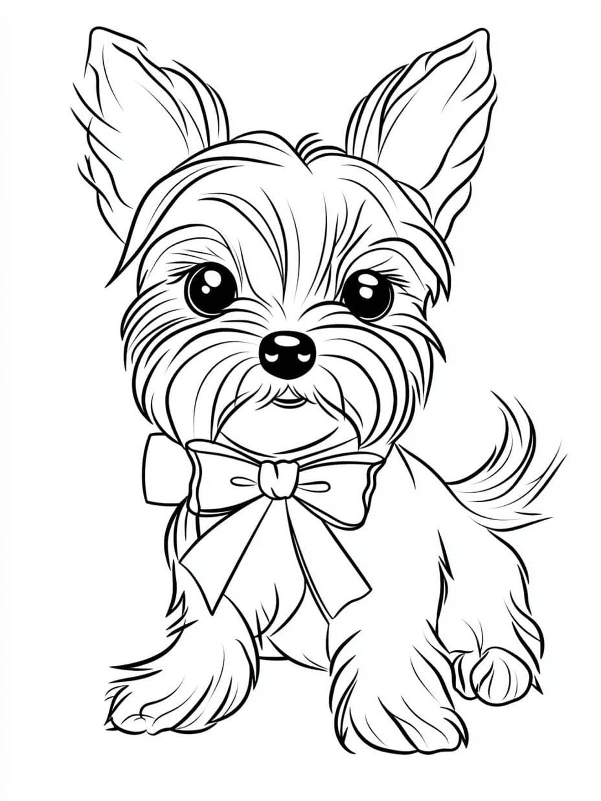 Kawaii Yorkshire Terrier Met Lint Om Te Kleurplaat