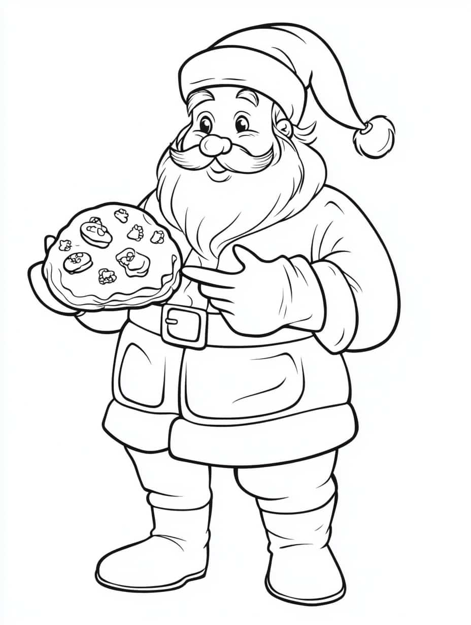 Kerstman Holding Cake Kleurplaat