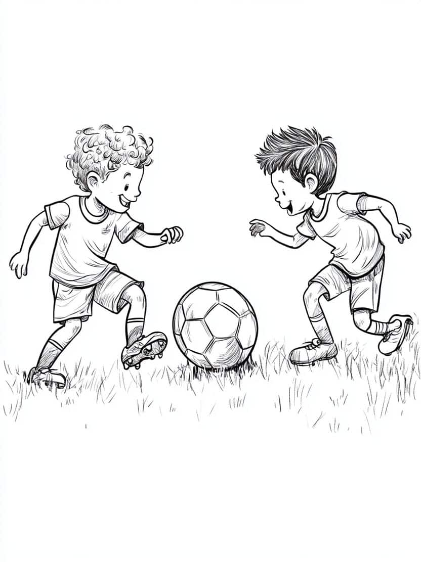 Kinderen Spelen Voetbal Kleurplaat