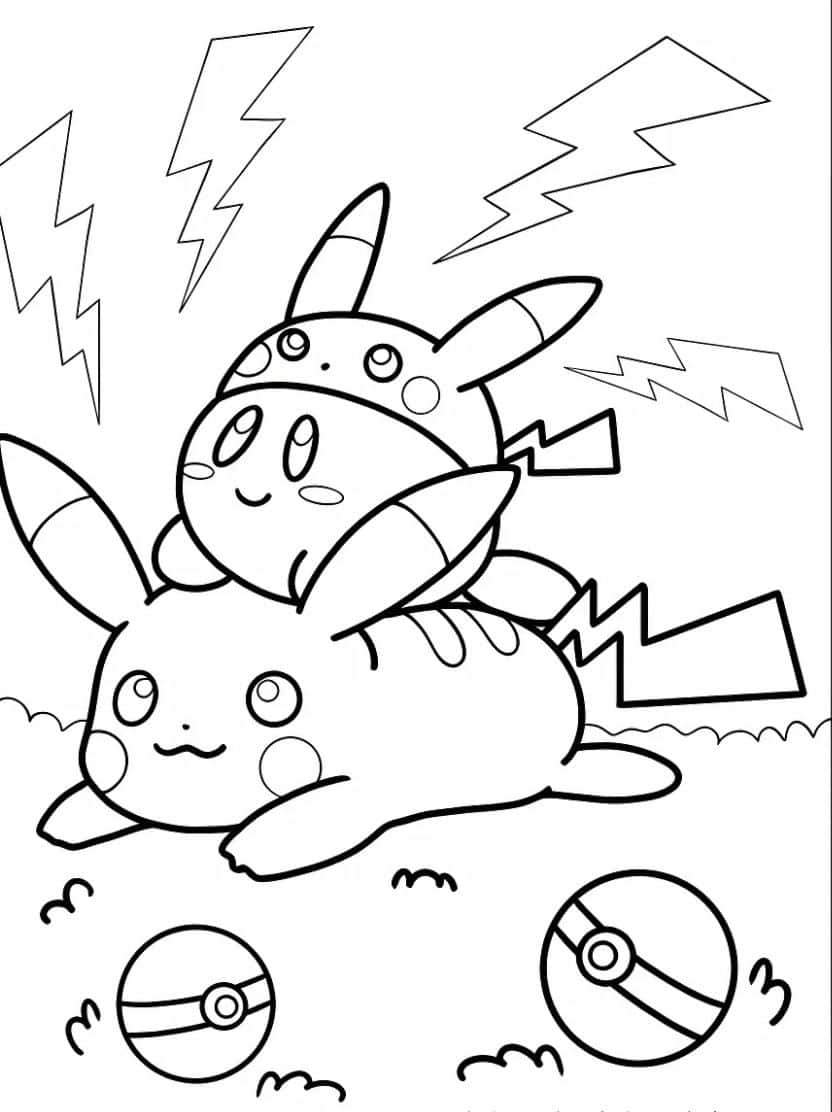 Kirby En Pikachu Kleurplaat