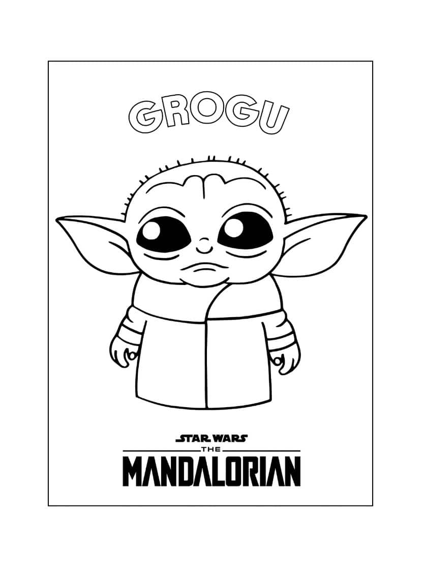 Kleurplaat Baby Yoda Mandalorian