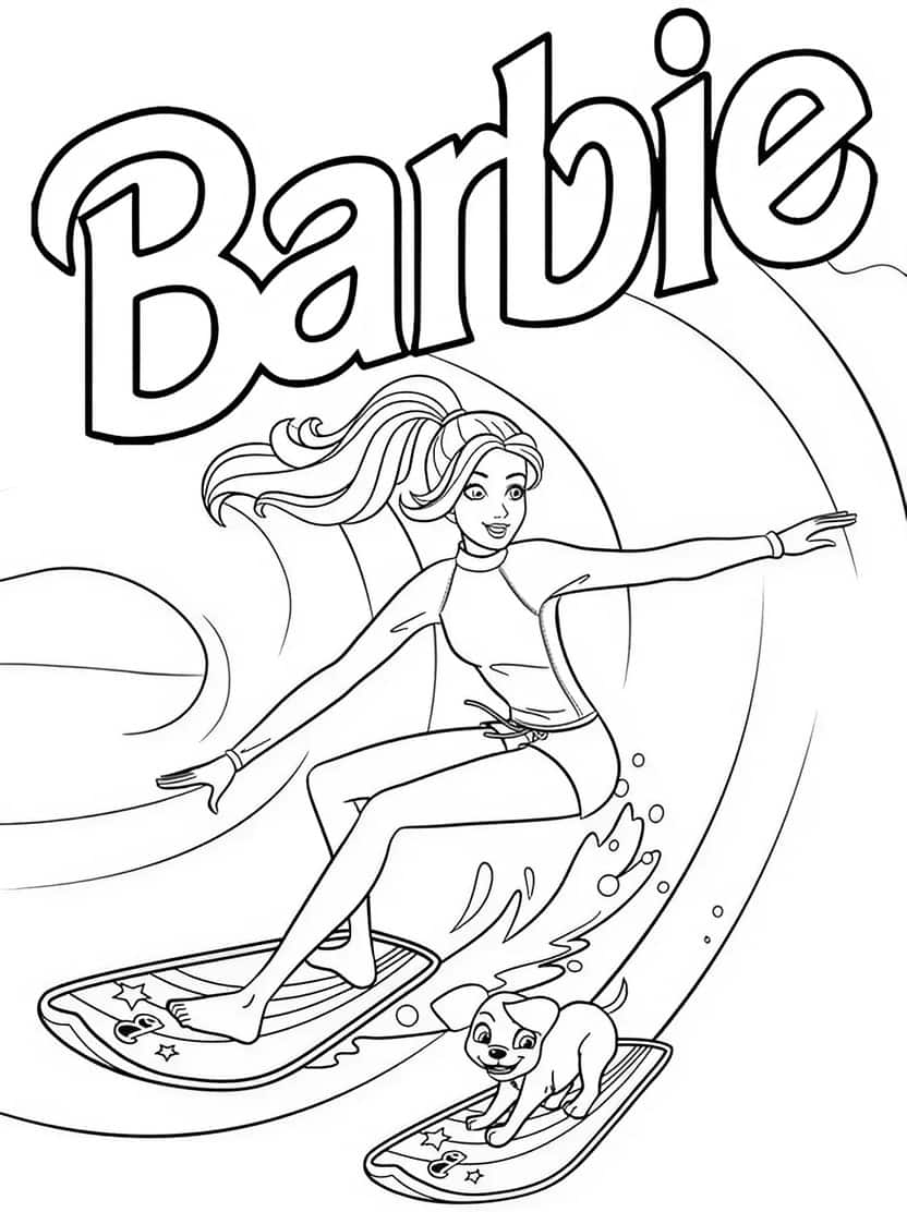 Kleurplaat Barbie Op Een Skateboard