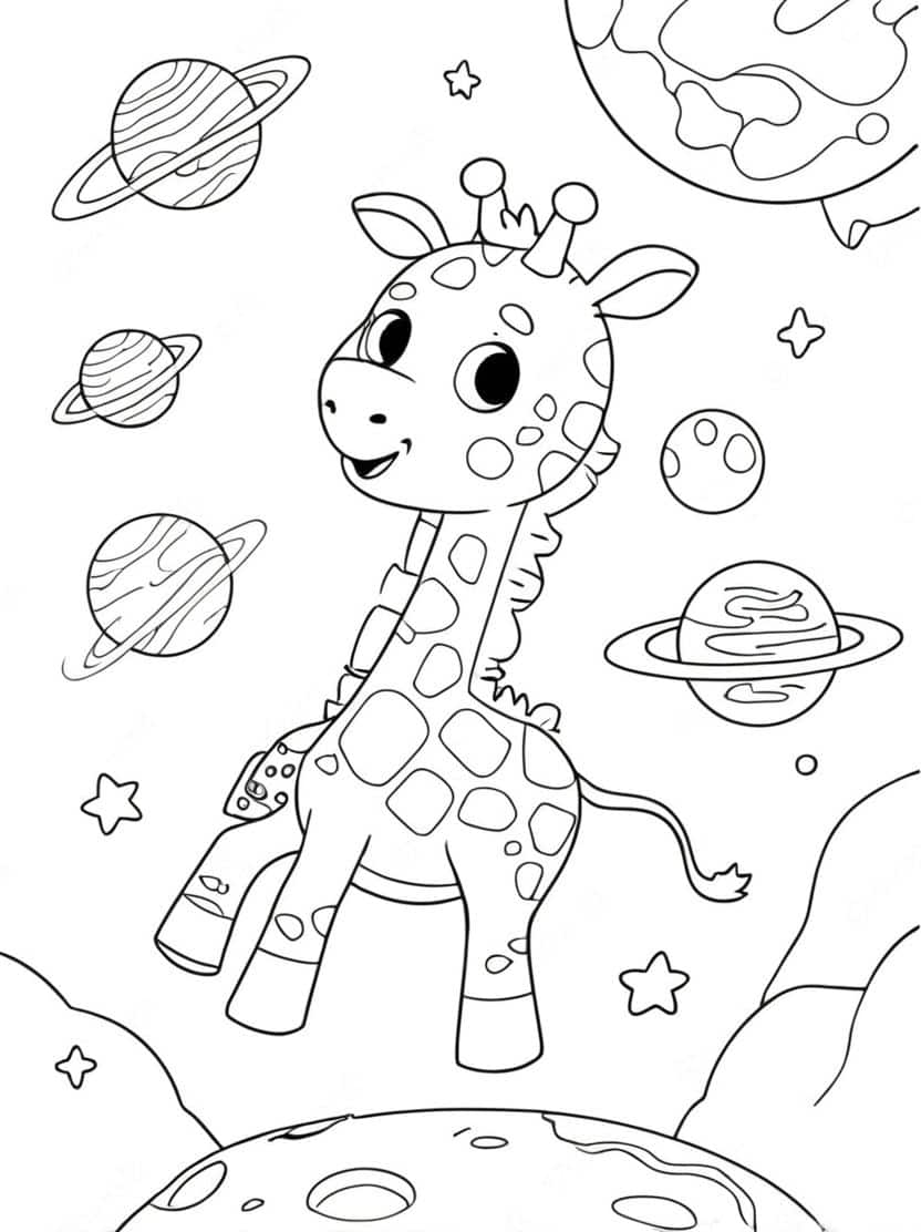 Kleurplaat Giraffe Astronaut In De Ruimte