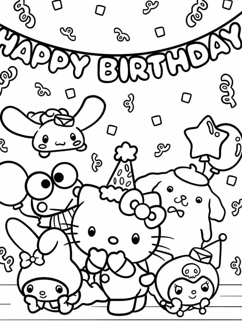 Kleurplaat Happy Birthday Sanrio