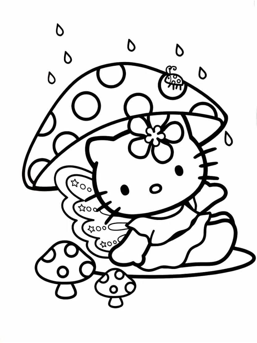 Kleurplaat Hello Kitty Schuilend Voor De Regen