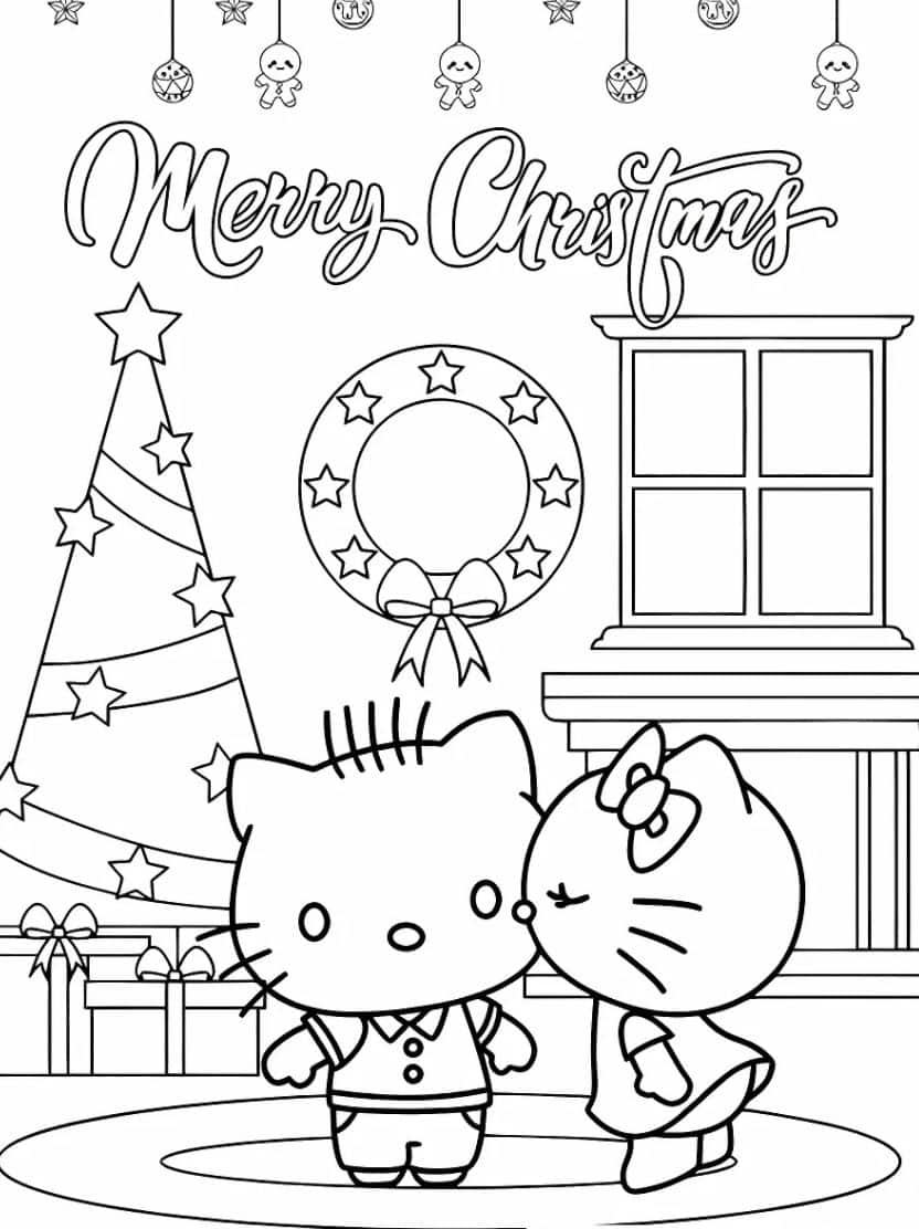 Kleurplaat Kerstmis Van Hello Kitty