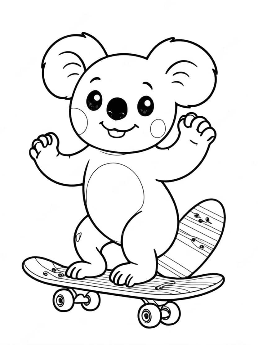 Kleurplaat Koala Op Surfplank