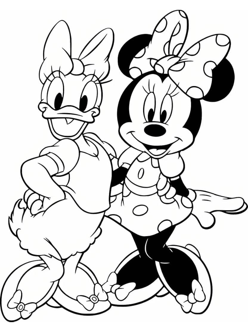 Kleurplaat Minnie Mouse And Daisy