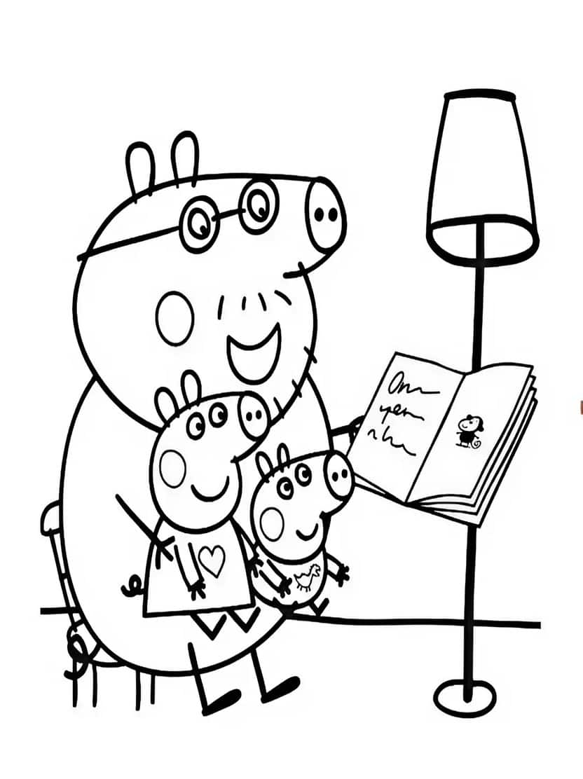 Kleurplaat Peppa Pig Lezen