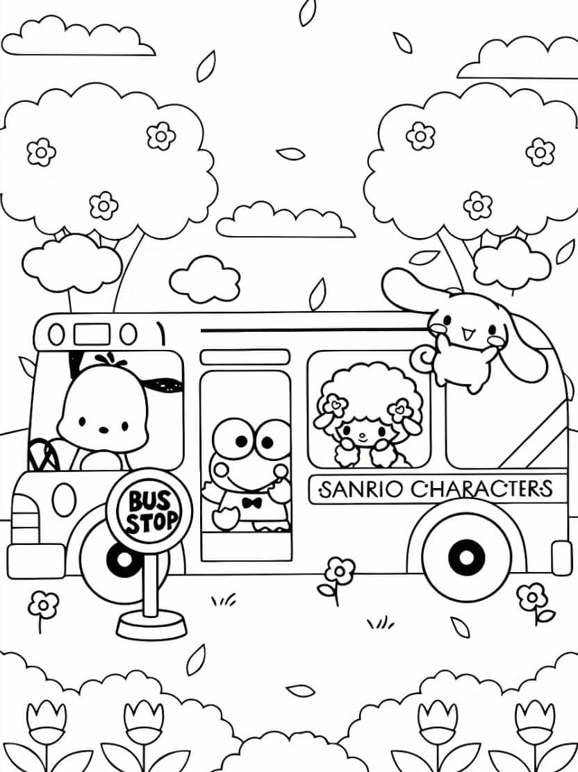 Kleurplaat Sanrio Rijdt Gratis Bus