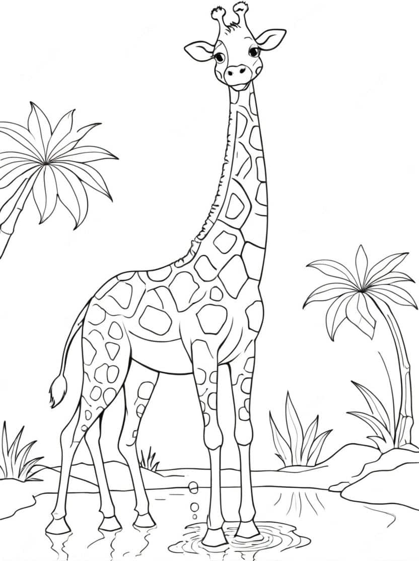 Kleurplaat Van Schattige Giraffe