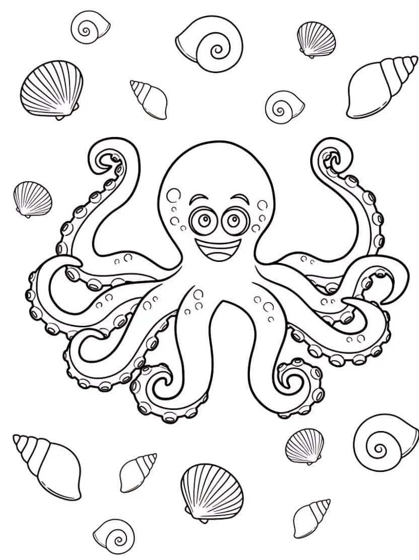 Kleurrijke Octopus Kleurplaat Met Schelpjes