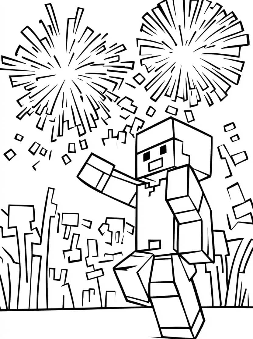 Minicraft En Vuurwerk Kleurplaat