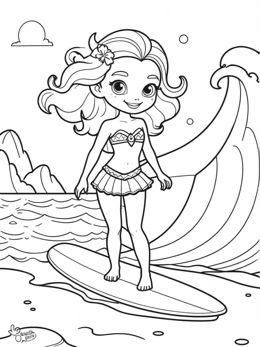 Monster High Kleurplaat Strand Surfen