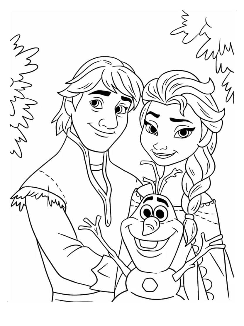 Olaf Samen Met Elsa En Kristoff Kleurplaat