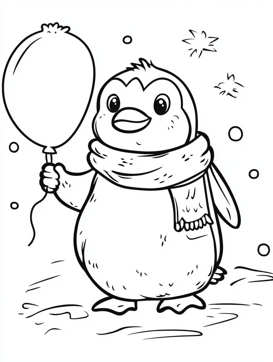 Pinguin Kleurplaat Met Ballon