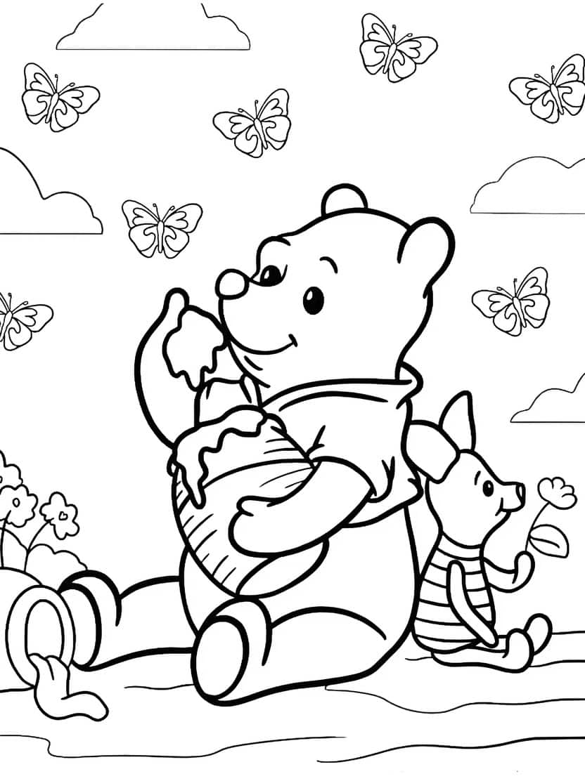 Pooh En Piglet Eet Honing Kleurplaat Winnie The Pooh