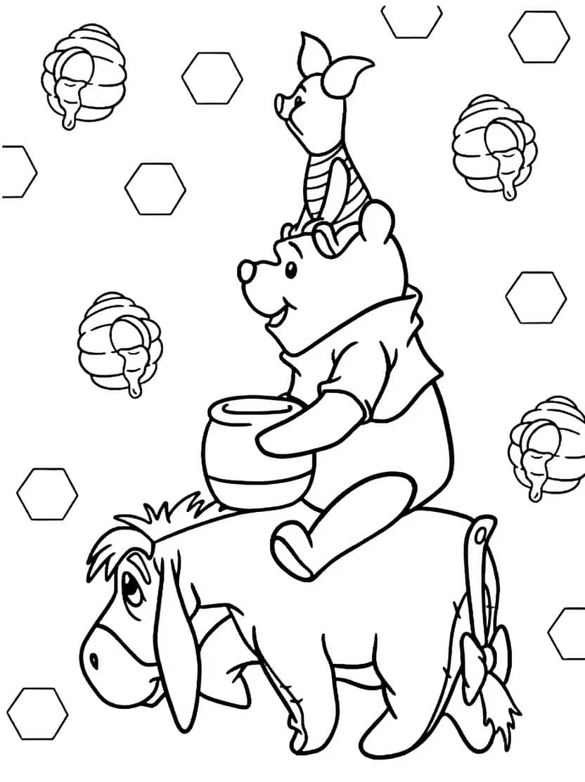 Pooh Piglet En Eeyore Kleurplaat Winnie The Pooh