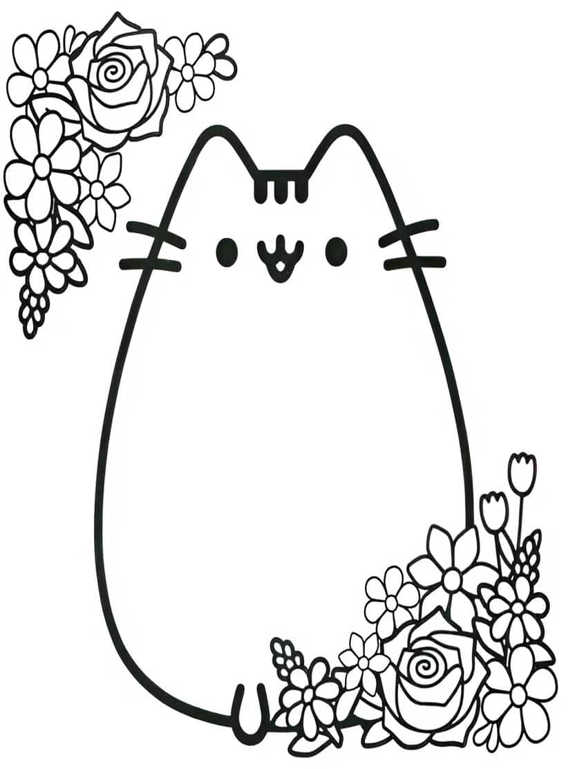 Pusheen Kleurplaat En Bloemen