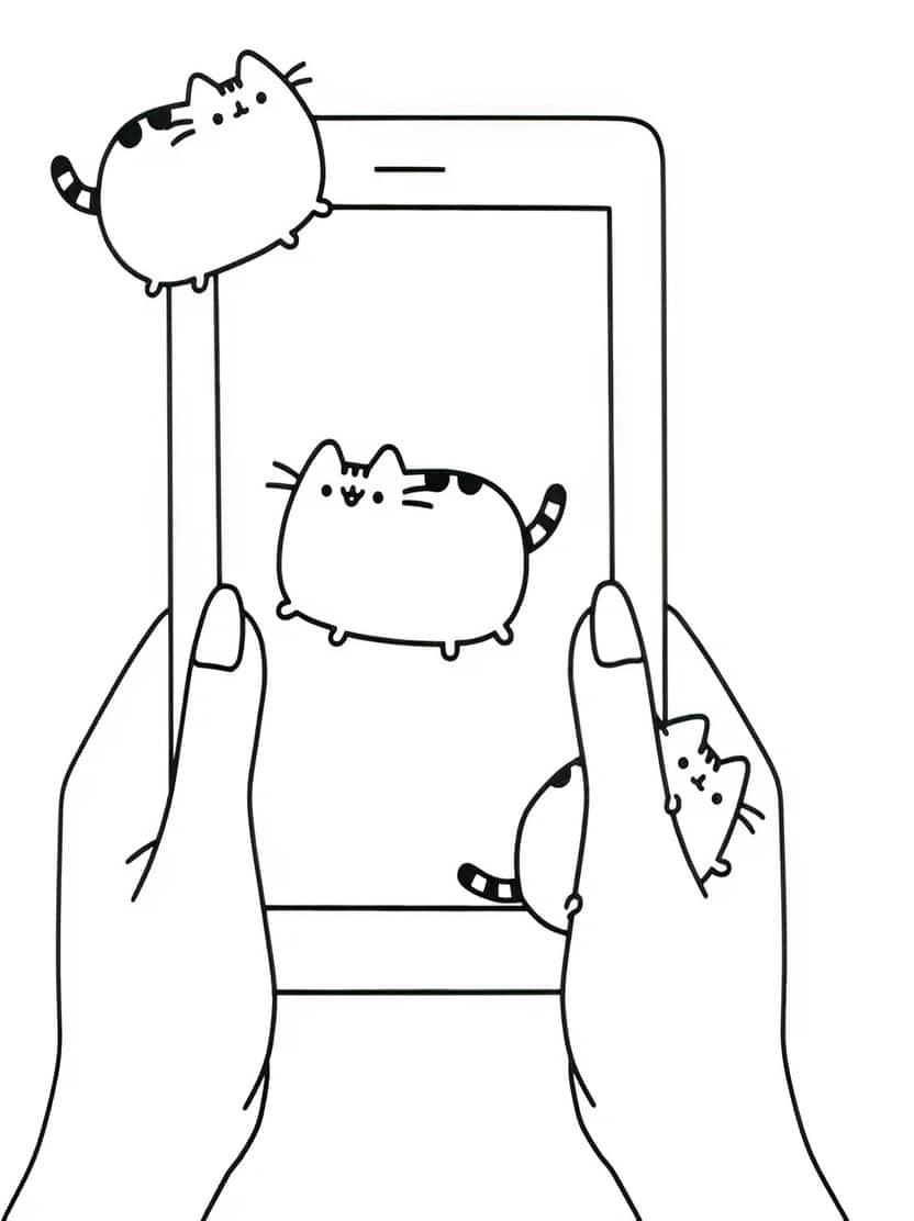 Pusheen Kleurplaat Met Telefoon