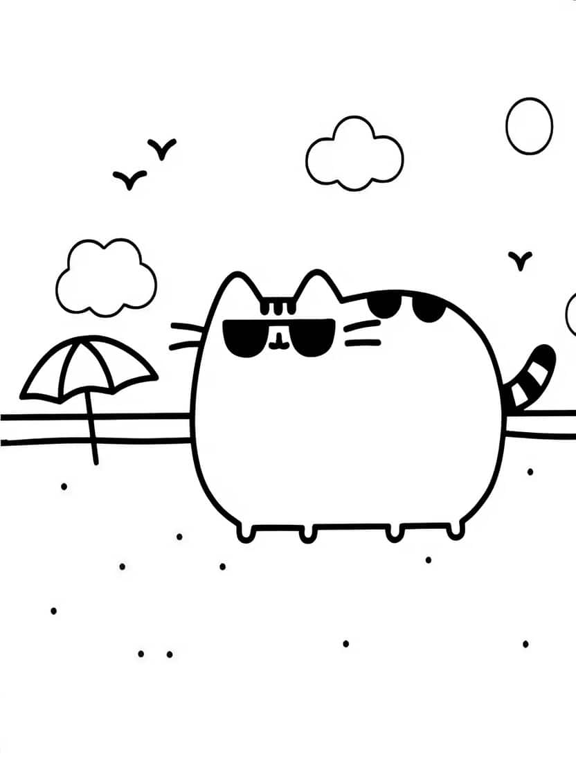 Pusheen Kleurplaat Op Het Strand