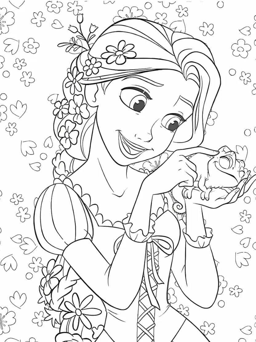 Rapunzel Speelt Met Vriend Onder De Bloemen Kleurplaten