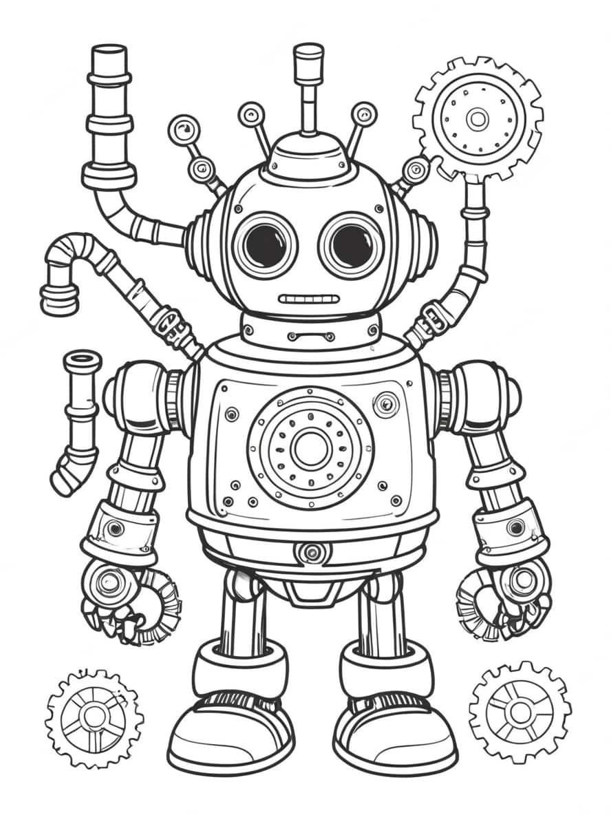 Steampunk Robot Met Pijpen En Meters